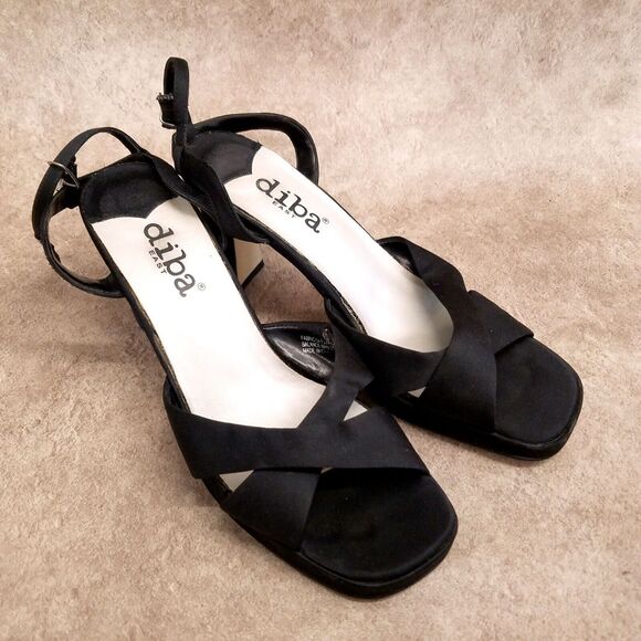 Diba East Womens Size 7.5 Black Fabric Ankle Strap Open Toe 3" Heels Sandals - Picture 1 of 11